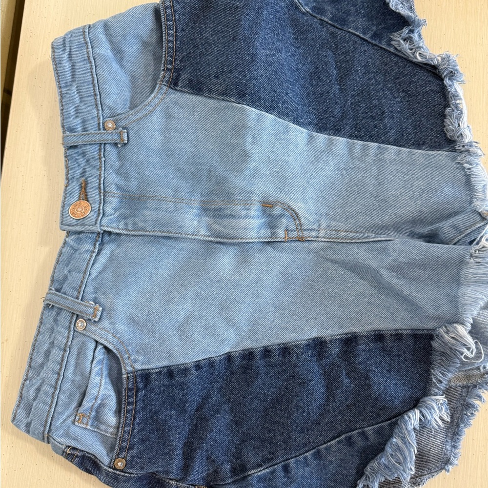 Two-Tone Denim Shorts
